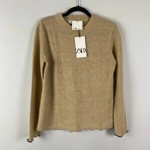 Zara Pullover Sweater Size Medium Wool Alpaca Tan High Neck